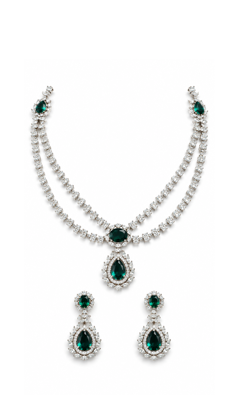 Emerald Double-Strand Necklace Set