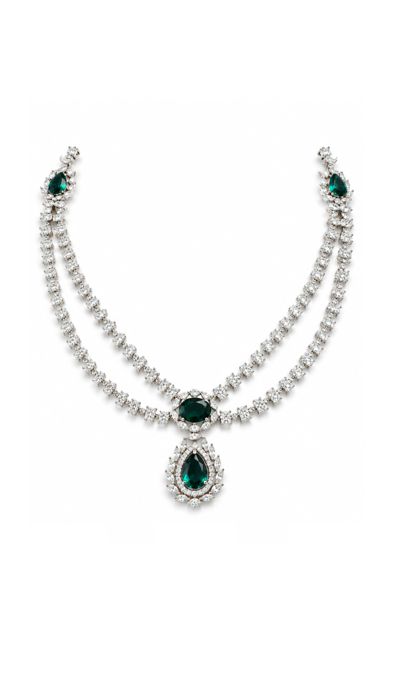 Emerald Double-Strand Necklace Set