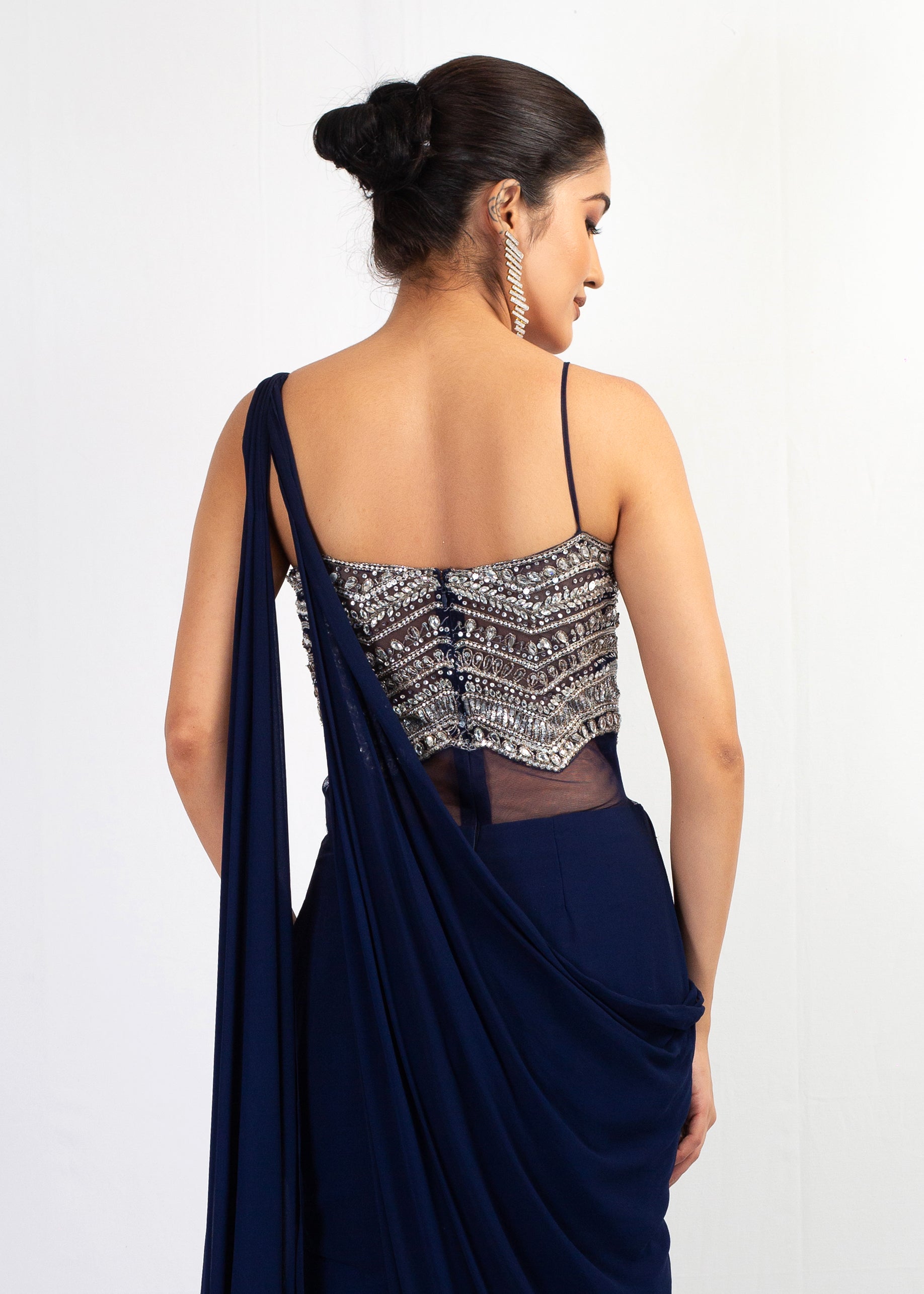 STYLISH STRAP TOP WITH GEORGETTE SAREE