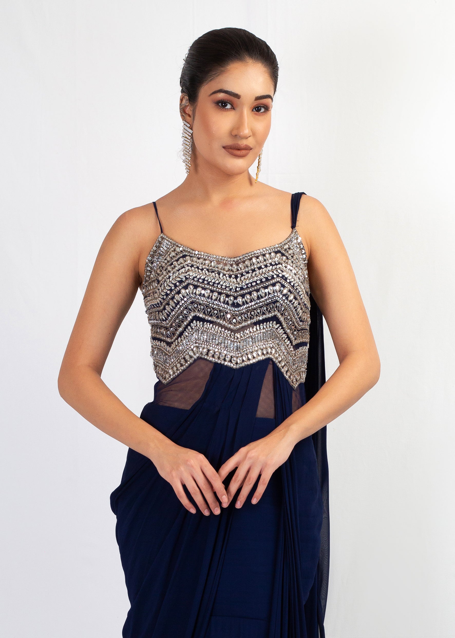 STYLISH STRAP TOP WITH GEORGETTE SAREE