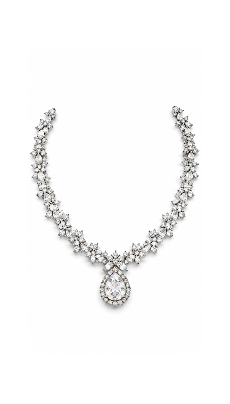 American Diamond Teardrop Necklace Set