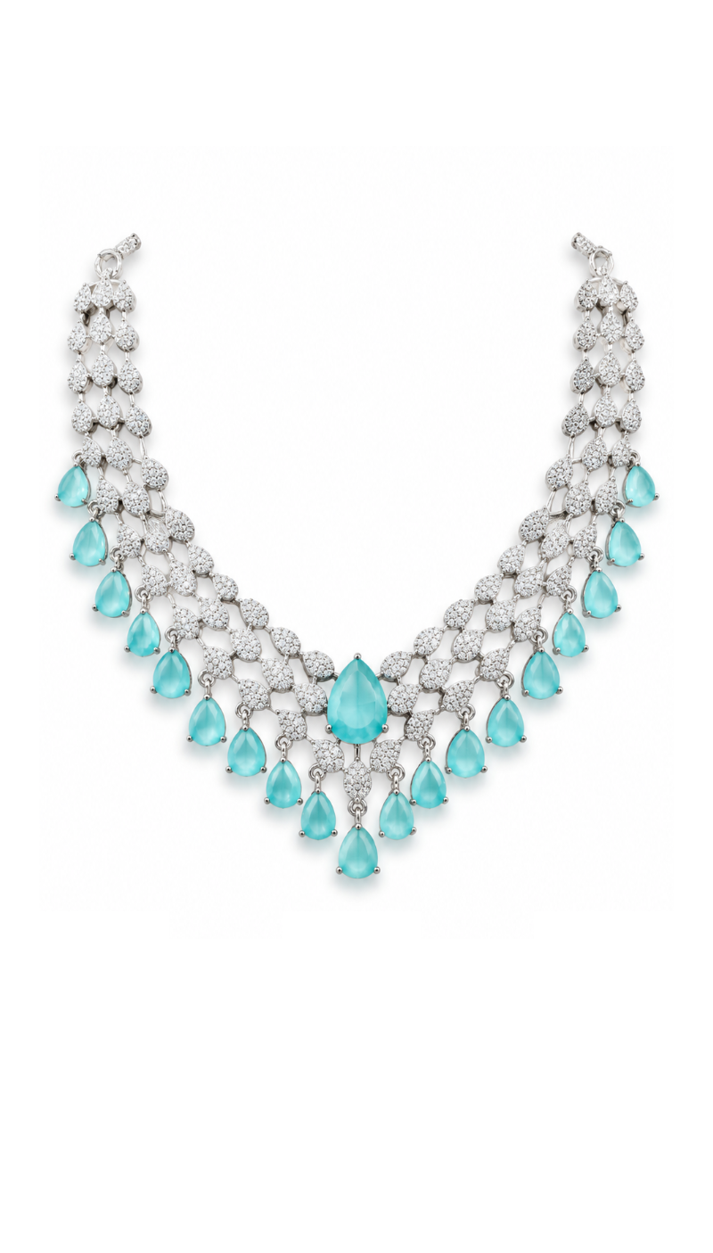 Aqua Fringe Necklace Set