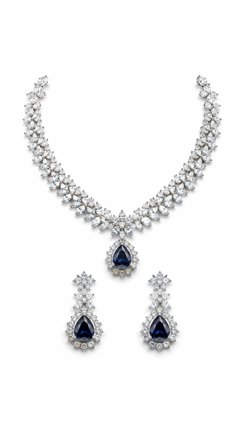 Sapphire Teardrop Necklace Set
