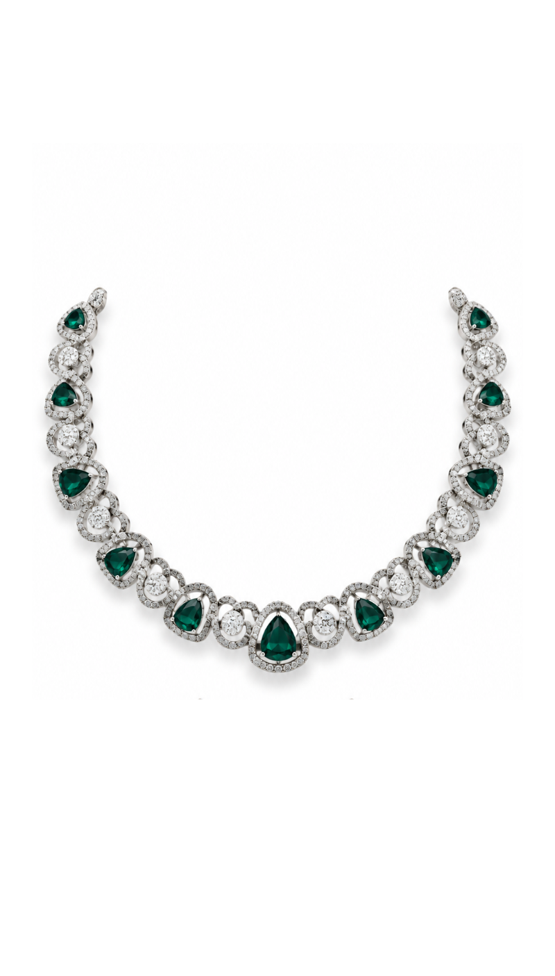 Emerald American Diamond Necklace Set