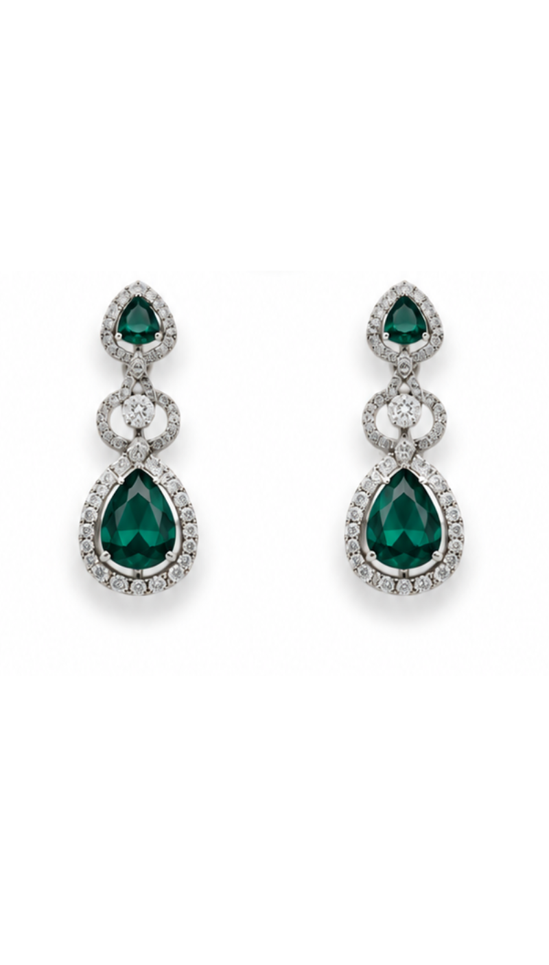 Emerald American Diamond Necklace Set