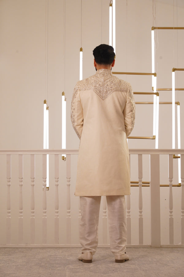 IVORY EMBROIDERY SHERWANI WITH TROUSER