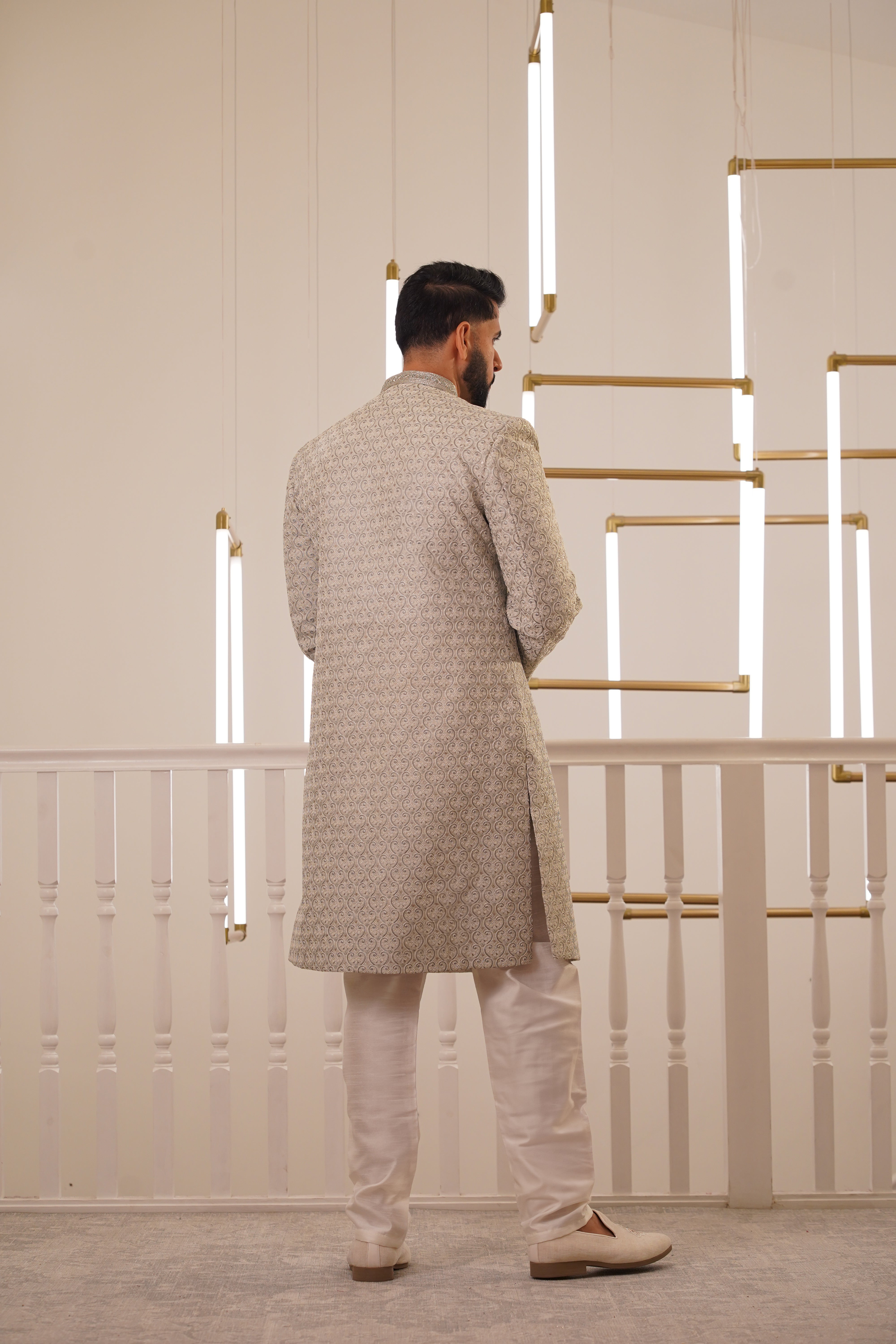 LIGHT GREY EMBROIDERY SHERWANI