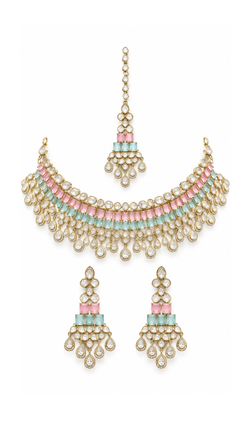 Pastel Gemstone Kundan Necklace Set