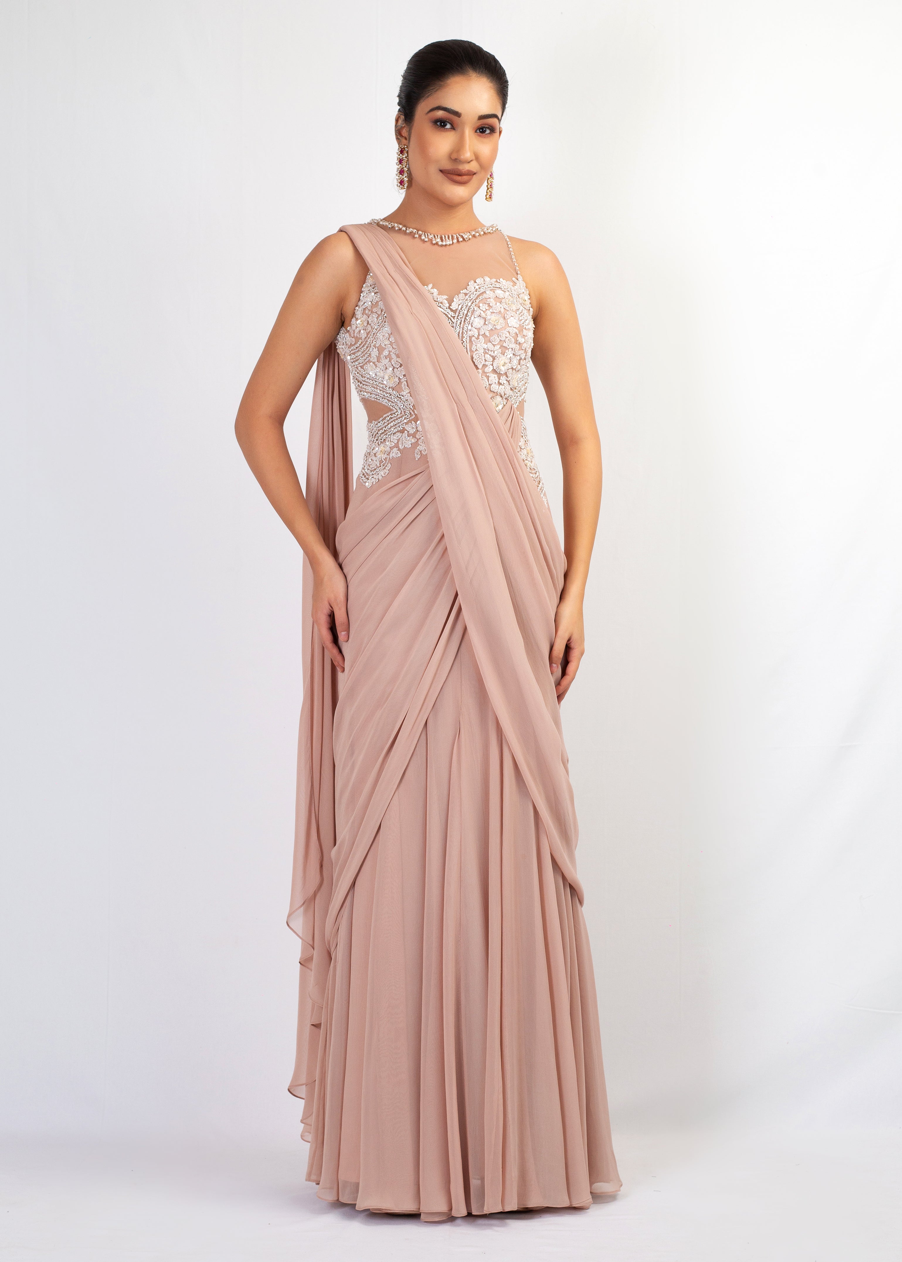 STYLISH HALTER TOP GEORGETTE SAREE