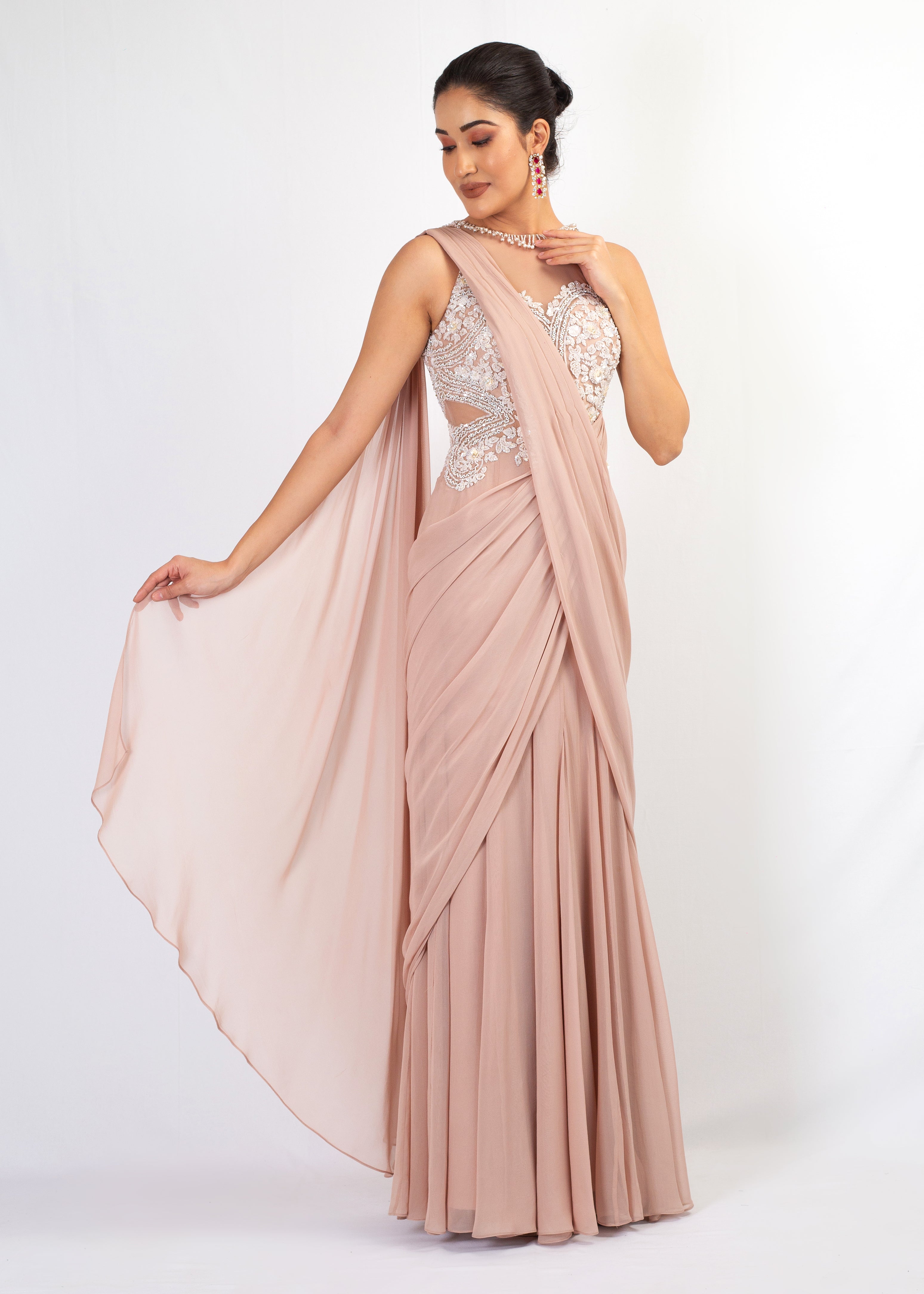 STYLISH HALTER TOP GEORGETTE SAREE