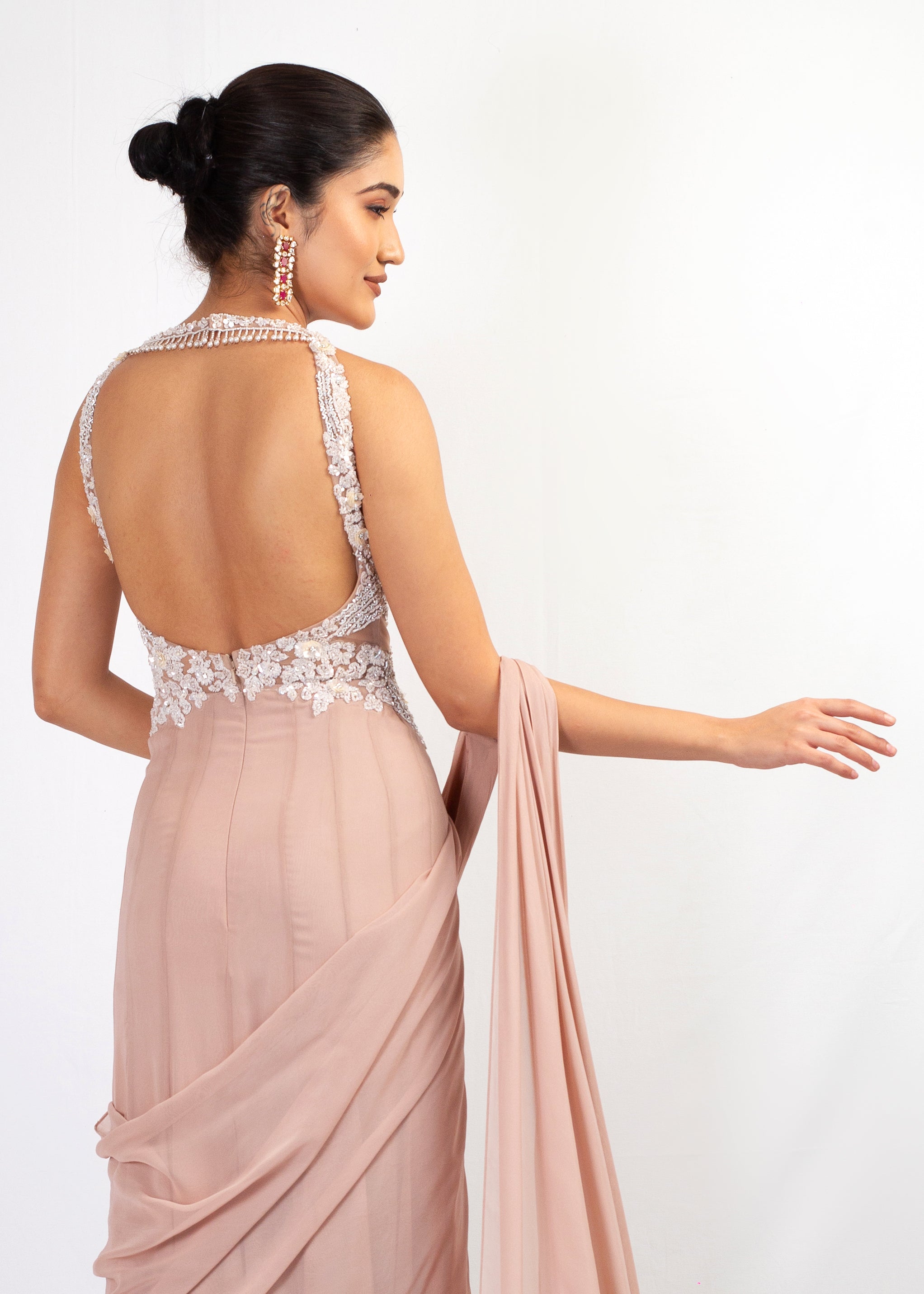 STYLISH HALTER TOP GEORGETTE SAREE