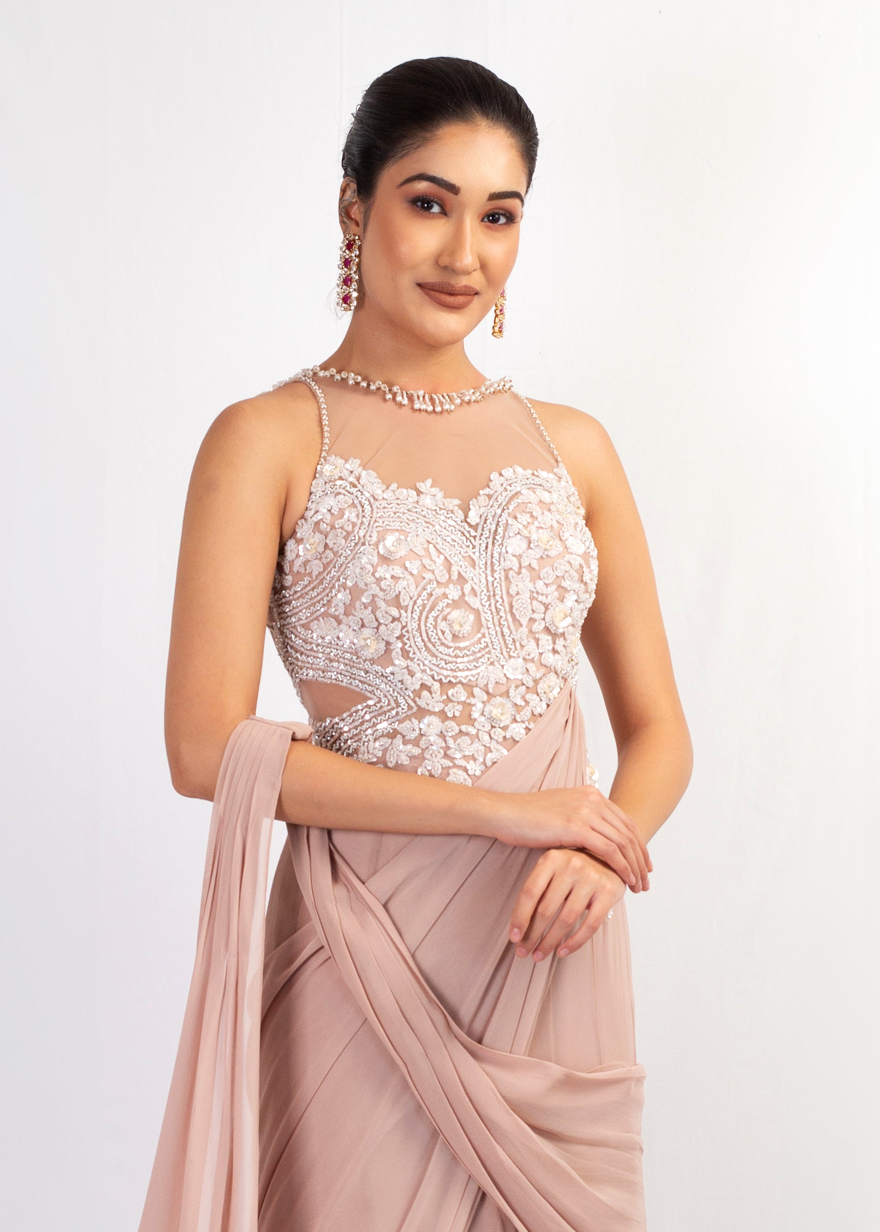 STYLISH HALTER TOP GEORGETTE SAREE