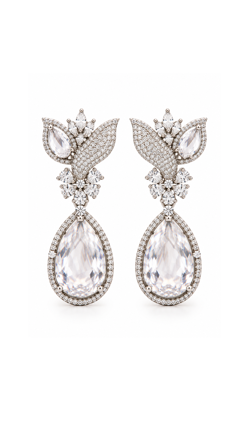 Floral Pear-Cut Diamond Drop Earrings