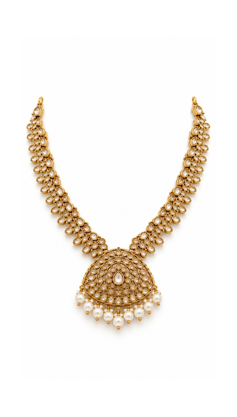 White Kundan Teardrop Necklace Set