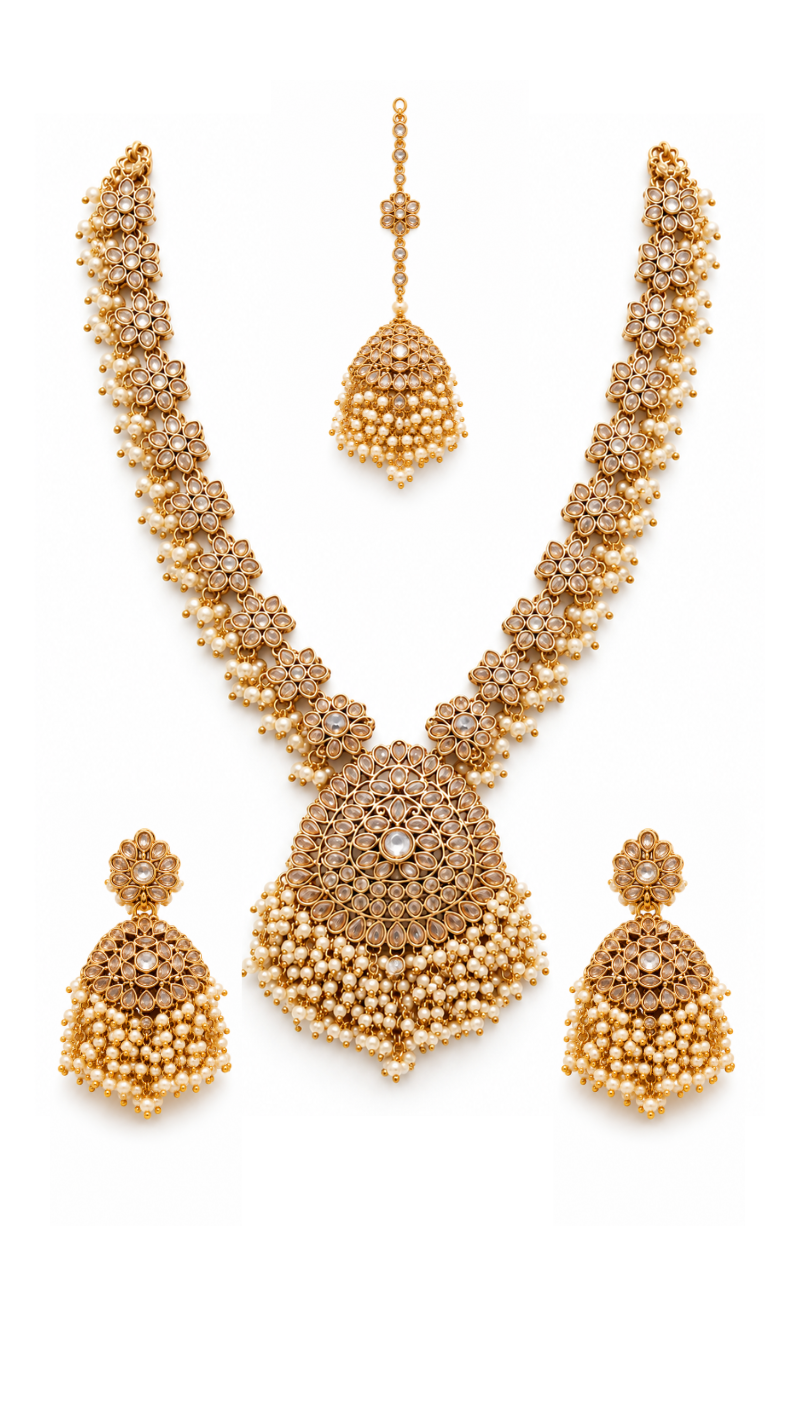 Gold Kundan Pearl Necklace Set
