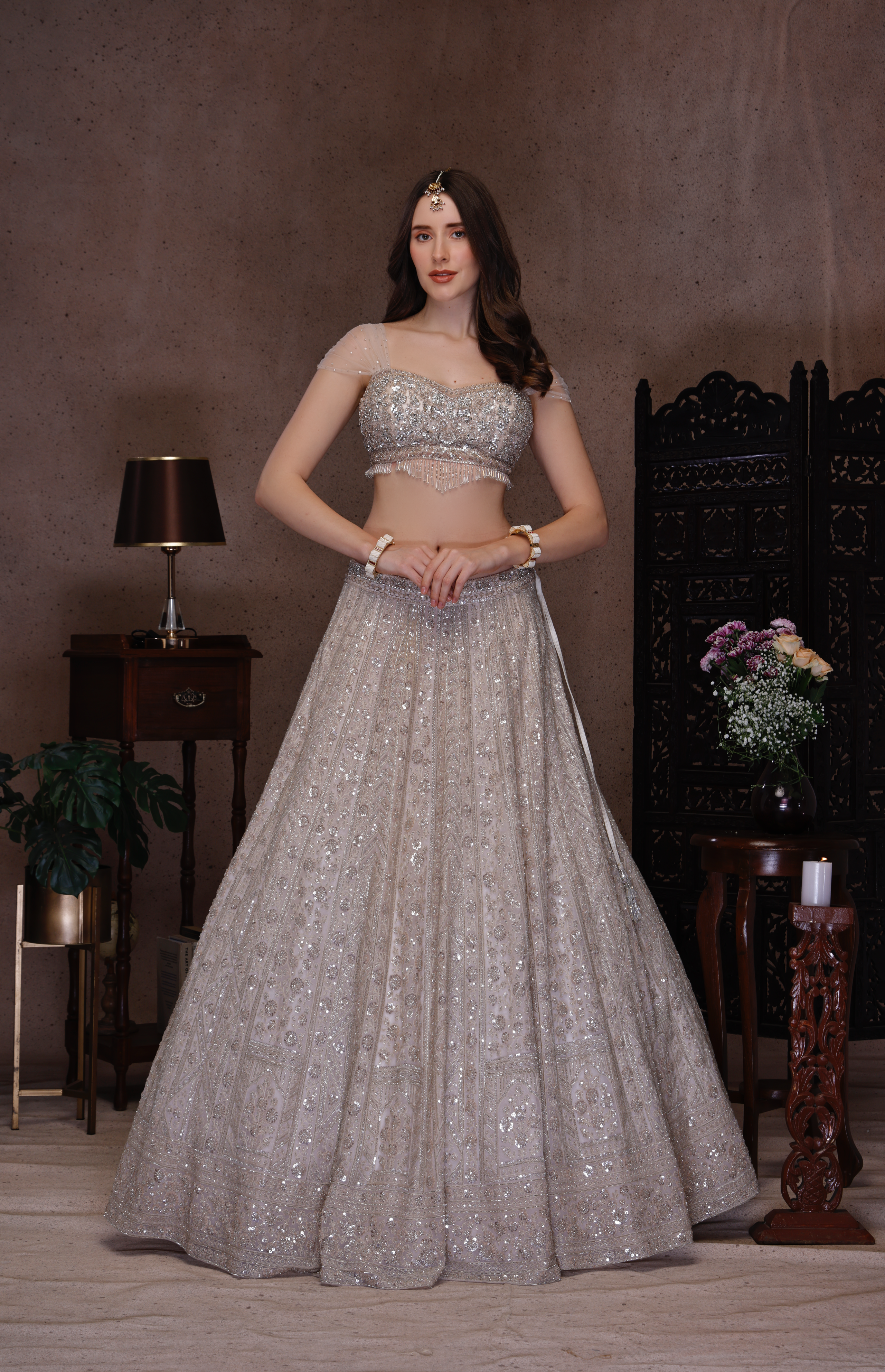 IVORY EMBROIDERY TOP AND SKIRT WITH DUPATTA