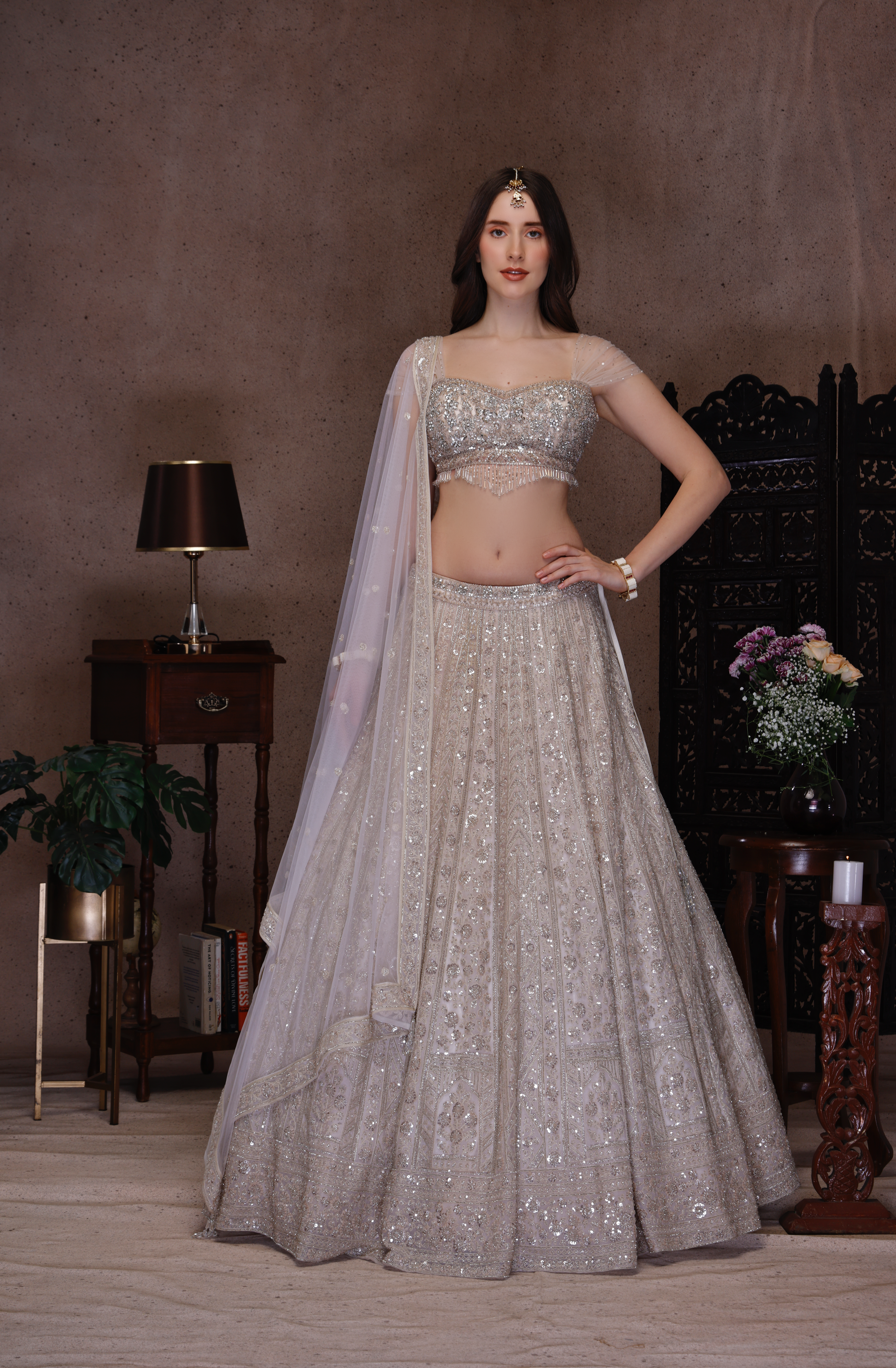 IVORY EMBROIDERY TOP AND SKIRT WITH DUPATTA