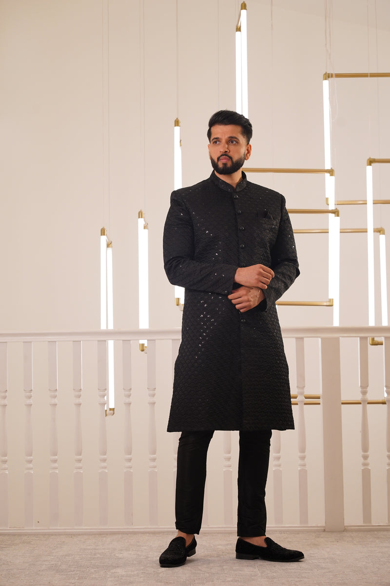 BLACK SEQUENCE EMBROIDERY SHERWANI