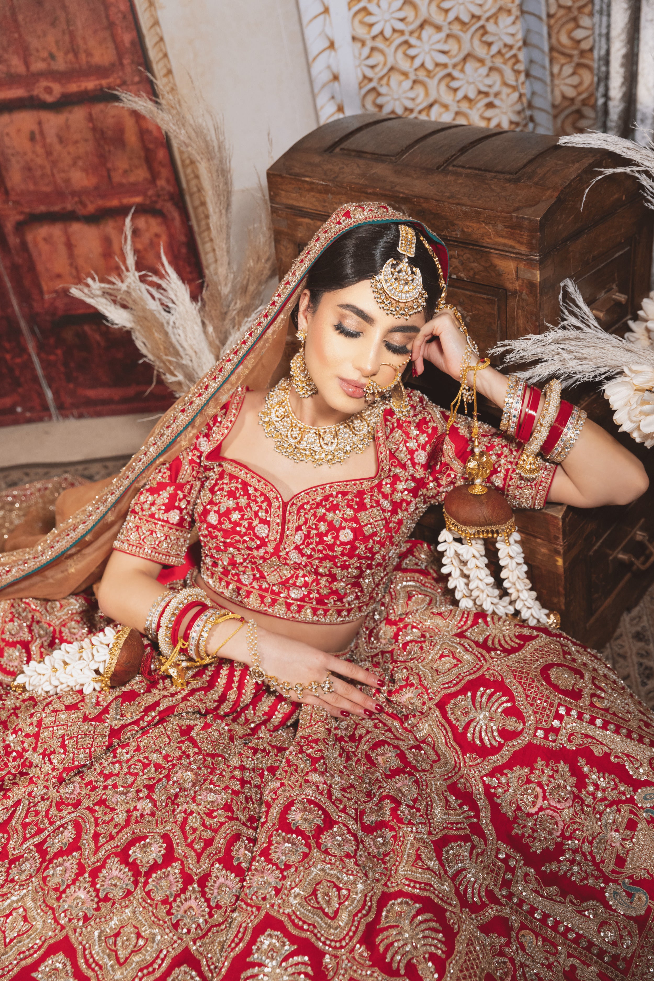 RED BRIDAL SILK LEHENGA