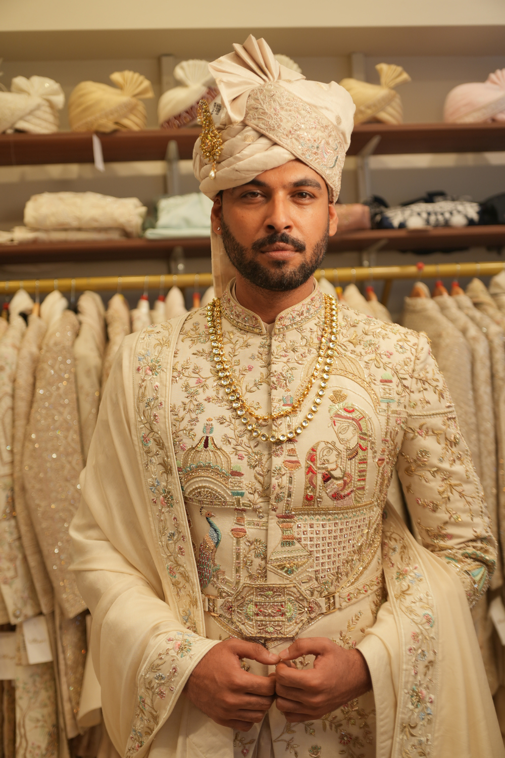 Regal Cream Embroidered Sherwani