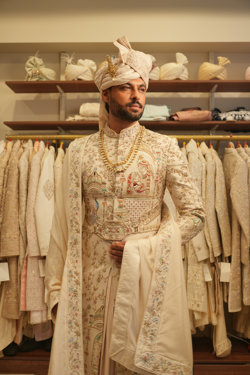 Regal Cream Embroidered Sherwani