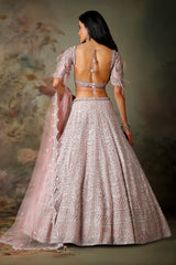 PINK TOP FEATHER ON SLEEVES WITH EMB KALI SKIRT