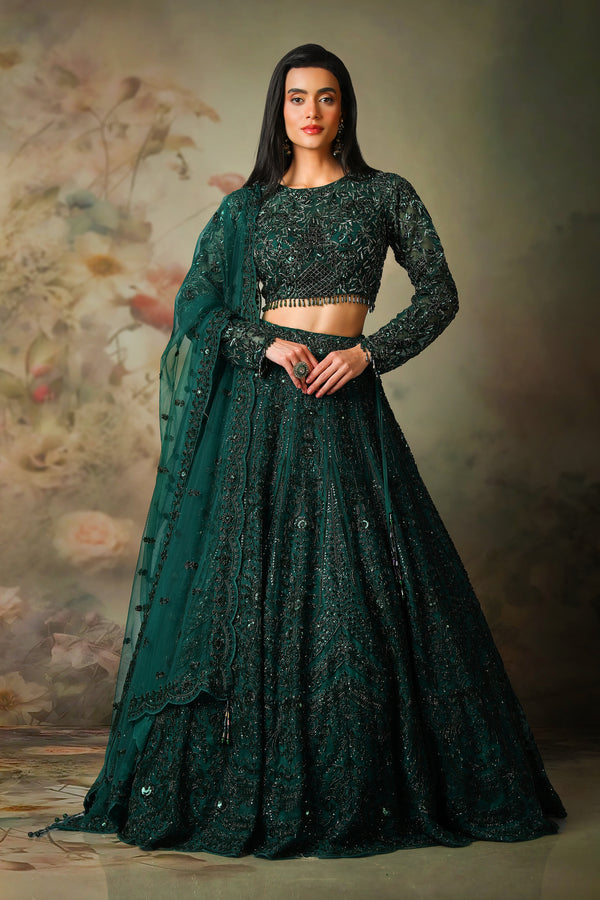 GREEN FULL SLEEVES TOP WITH EMB KALI SKIRT