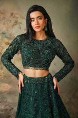 GREEN FULL SLEEVES TOP WITH EMB KALI SKIRT