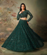 GREEN FULL SLEEVES TOP WITH EMB KALI SKIRT