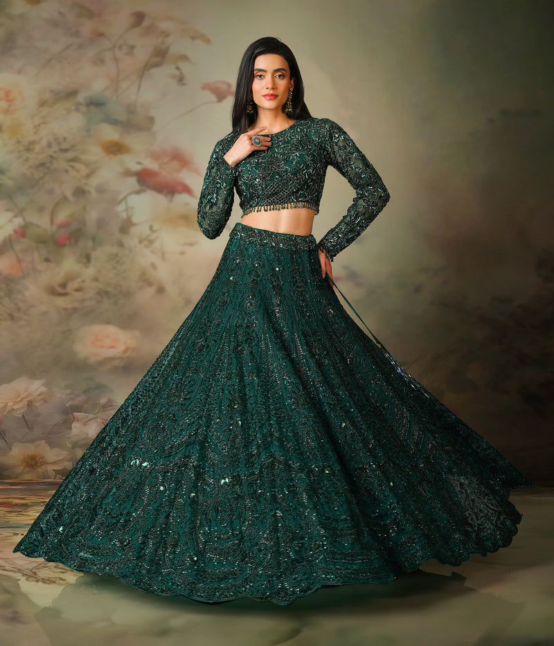 GREEN FULL SLEEVES TOP WITH EMB KALI SKIRT