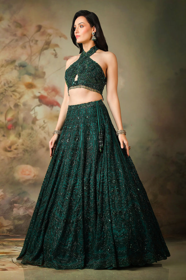 GREEN TOP WITH EMB KALI SKIRT