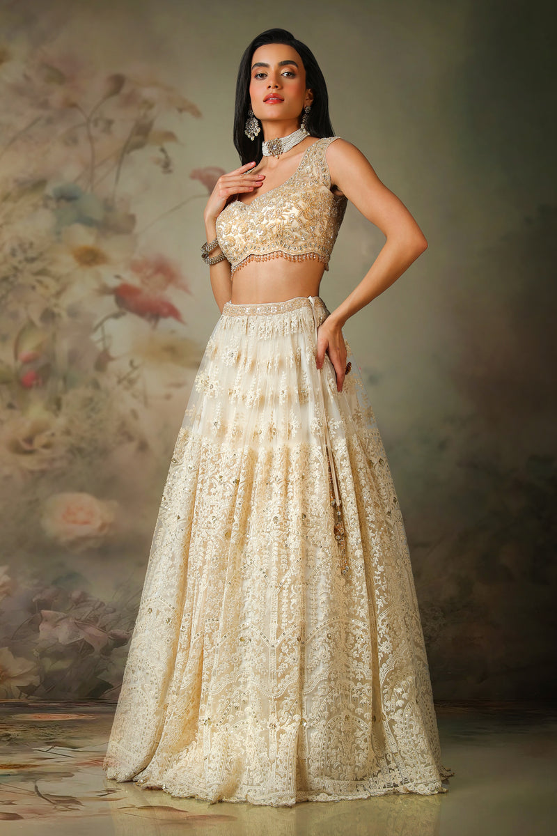 GOLDEN TOP WITH IVORY SKIRT