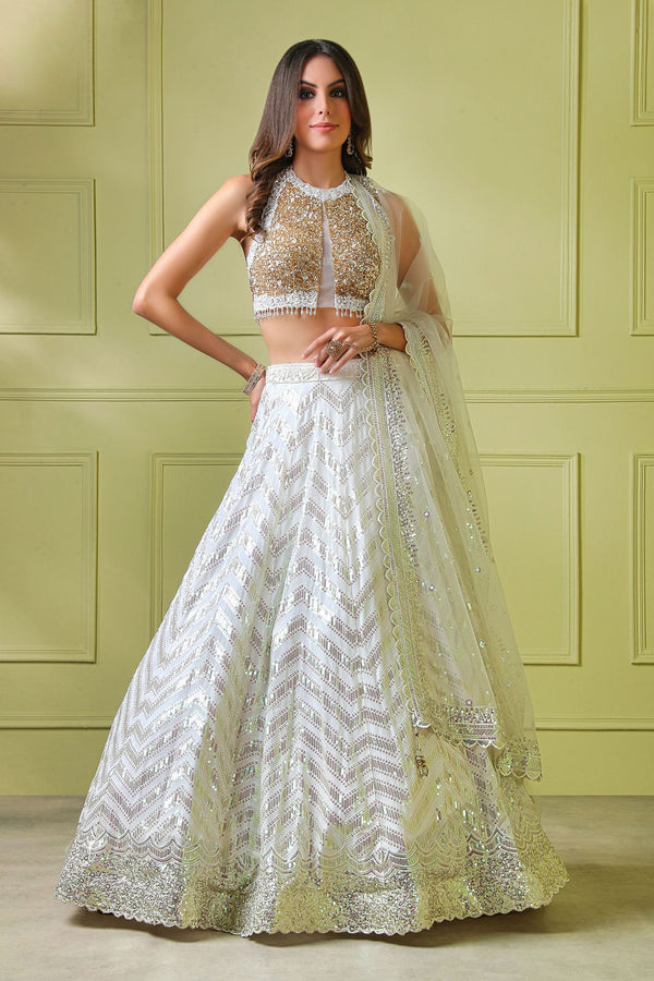 White embroidery Lehenga with embroidery halter top