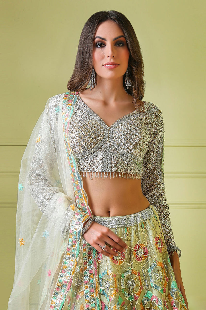 Multicolour Lehenga with Leather patch full sleeves top