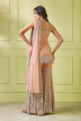 Nude peach hand embroidered Suit with  embroidered sharara