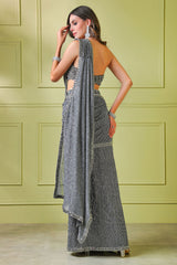 Grey hand embroidered top and Stitch saree
