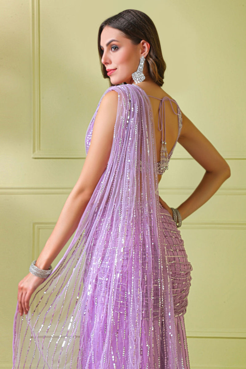 Lilac hand embroidered top and Stitch saree