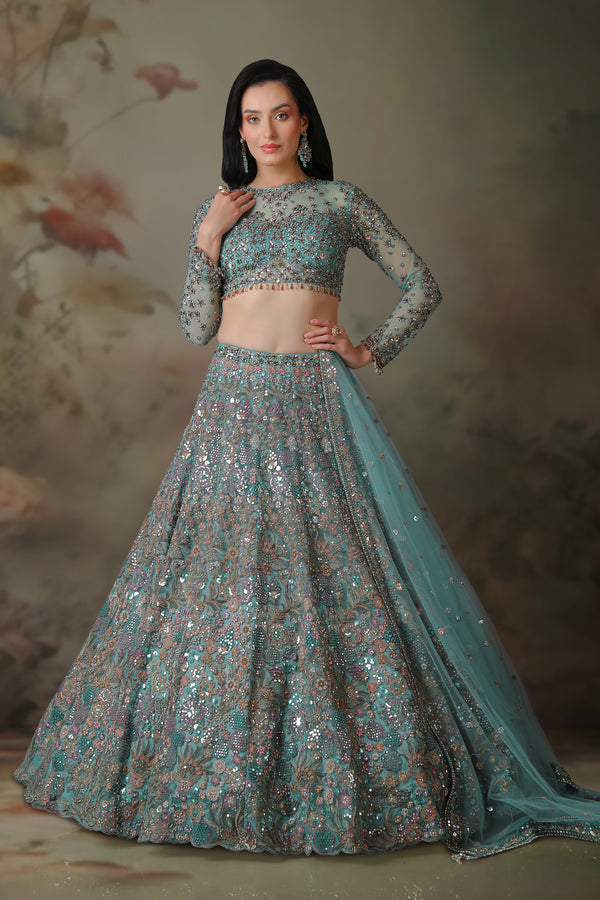 RAMA TOP WITH FULL SLEEVES EMB KALI LEHENGA SET