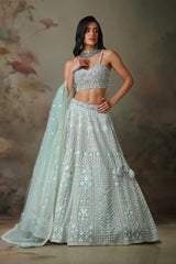 LIGHT GREEN TOP WITH EMB KALI LEHENGA SET