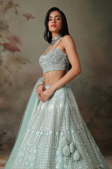 LIGHT GREEN TOP WITH EMB KALI LEHENGA SET