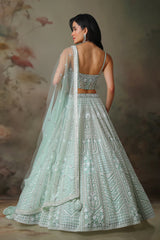 LIGHT GREEN TOP WITH EMB KALI LEHENGA SET