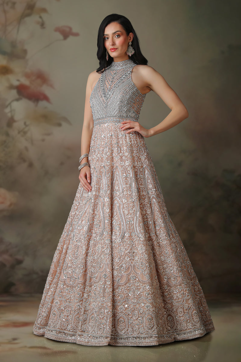 GREY EMB PEACH EMB  KALI GOWN