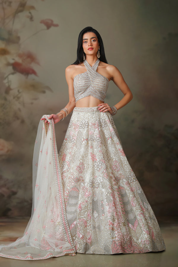 IVORY TOP WITH EMB KALI SKIRT