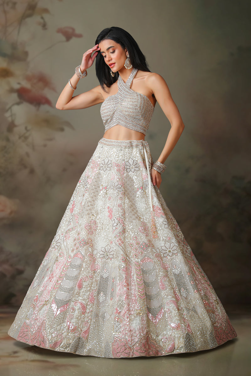 IVORY TOP WITH EMB KALI SKIRT