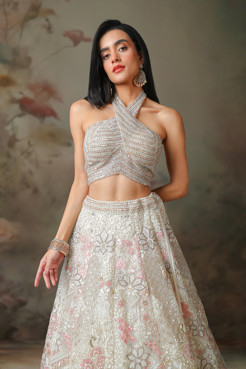 IVORY TOP WITH EMB KALI SKIRT