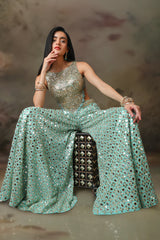 ICE BLUE MIRROR BLOUSE WITH SHARARA