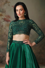 GREEN EMB TOP WITH JIMMY CHOO SKIRT