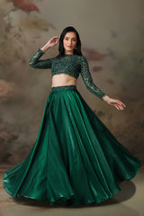 GREEN EMB TOP WITH JIMMY CHOO SKIRT