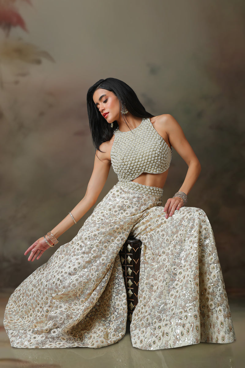 IVORY PEARL TOP WITH IVORY  SHARARA