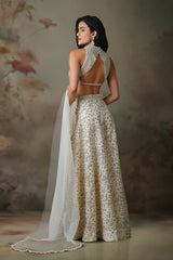 IVORY PEARL TOP WITH IVORY  SHARARA